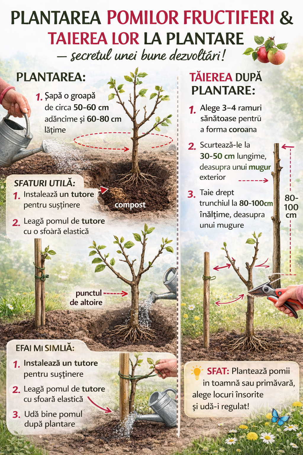 Ghid pentru plantarea pomilor fructiferi și tăierea la plantare