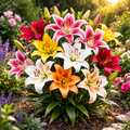 Bulbi de Crini Parfumați Pachet Mix (Lilium oriental) – flori mari, parfumate, culori variate, perfecți pentru ronduri și flori tăiate.