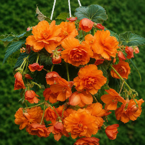 Bulbi Begonia Cascade Portocaliu, pachet cu 2 tuberculi de begonie cu flori duble portocaliu intens si port curgator, ideali pentru ghivece suspendate, jardiniere si gradini decorative