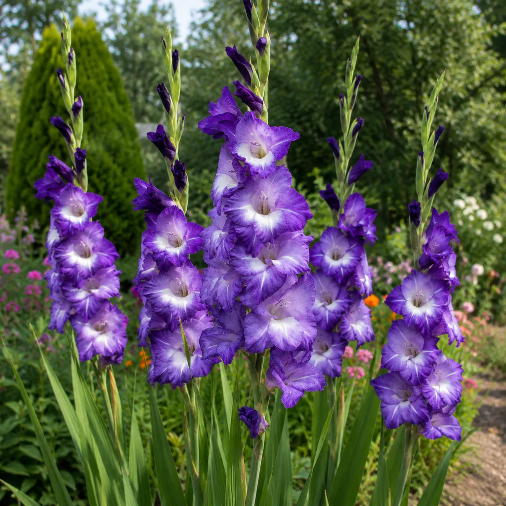 Bulbi Gladiole Blue Isle, pachet cu 5 bulbi de gladiole cu flori mari albastre, ideale pentru gradini, borduri si buchete elegante
