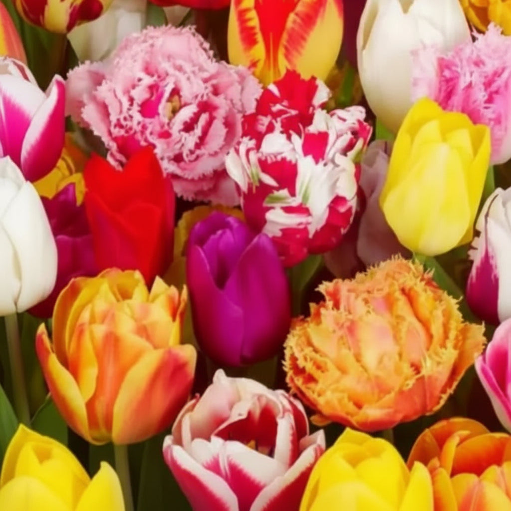 Pachet bulbi lalele Hybrid Mix – combinație premium pentru o explozie de culoare în aprilie-mai. Ideal pentru grădini moderne sau clasice.