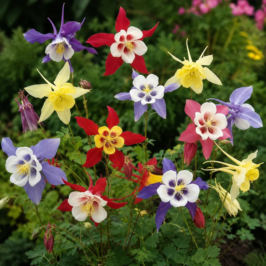 Caldaruse Aquilegia McKana Hybrids, radacina cu flori spectaculoase in nuante de albastru, violet, roz, rosu, galben si alb, potrivita pentru gradini naturale