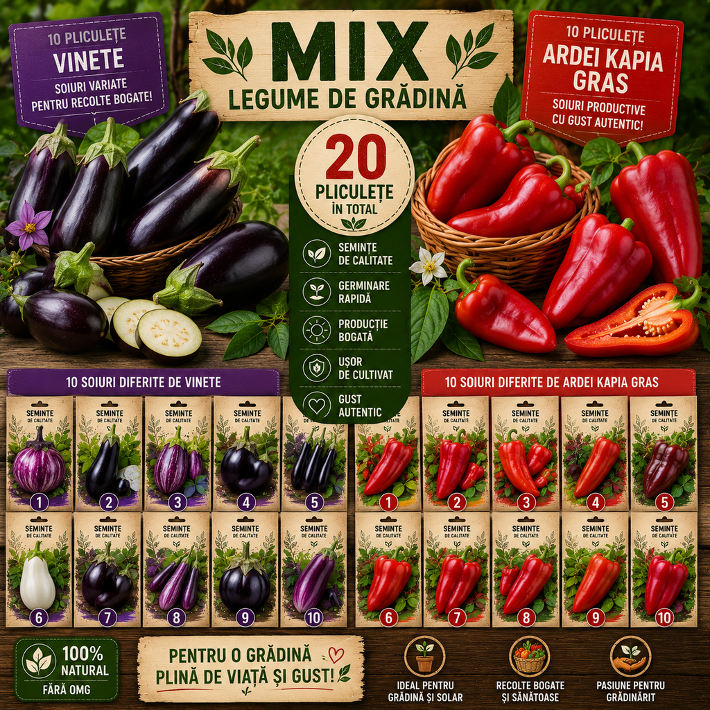Mix de Vară - 20 Buc Semințe de Vinete Și Ardei