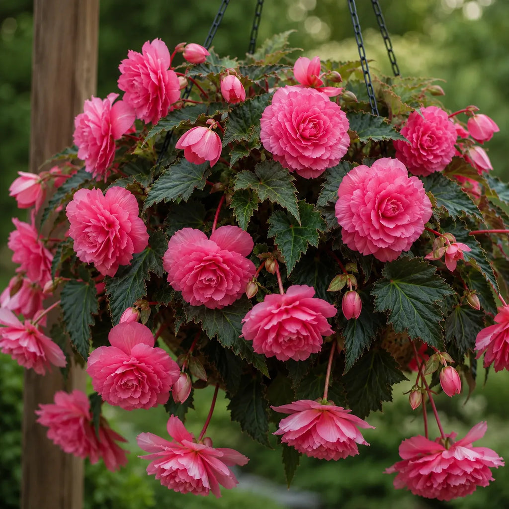 Bulbi Begonia NonStop Roz, pachet cu 2 tuberculi de begonie cu flori duble roz si inflorire continua, ideali pentru ghivece, jardiniere si gradini decorative