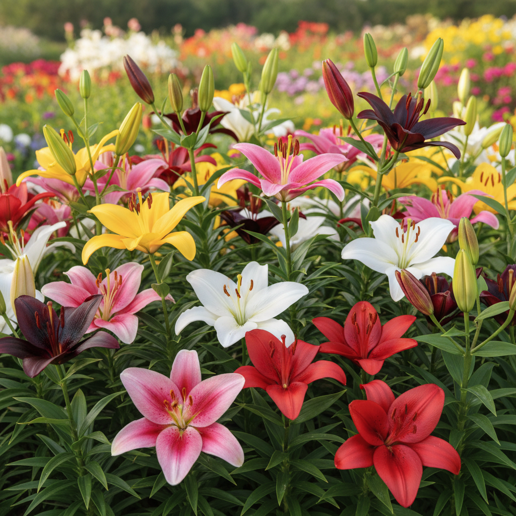 Bulbi de Crini Fantasy Mix (Lilium asiatic) – mix de culori intense, înflorire abundentă vara, perfecți pentru borduri și ronduri