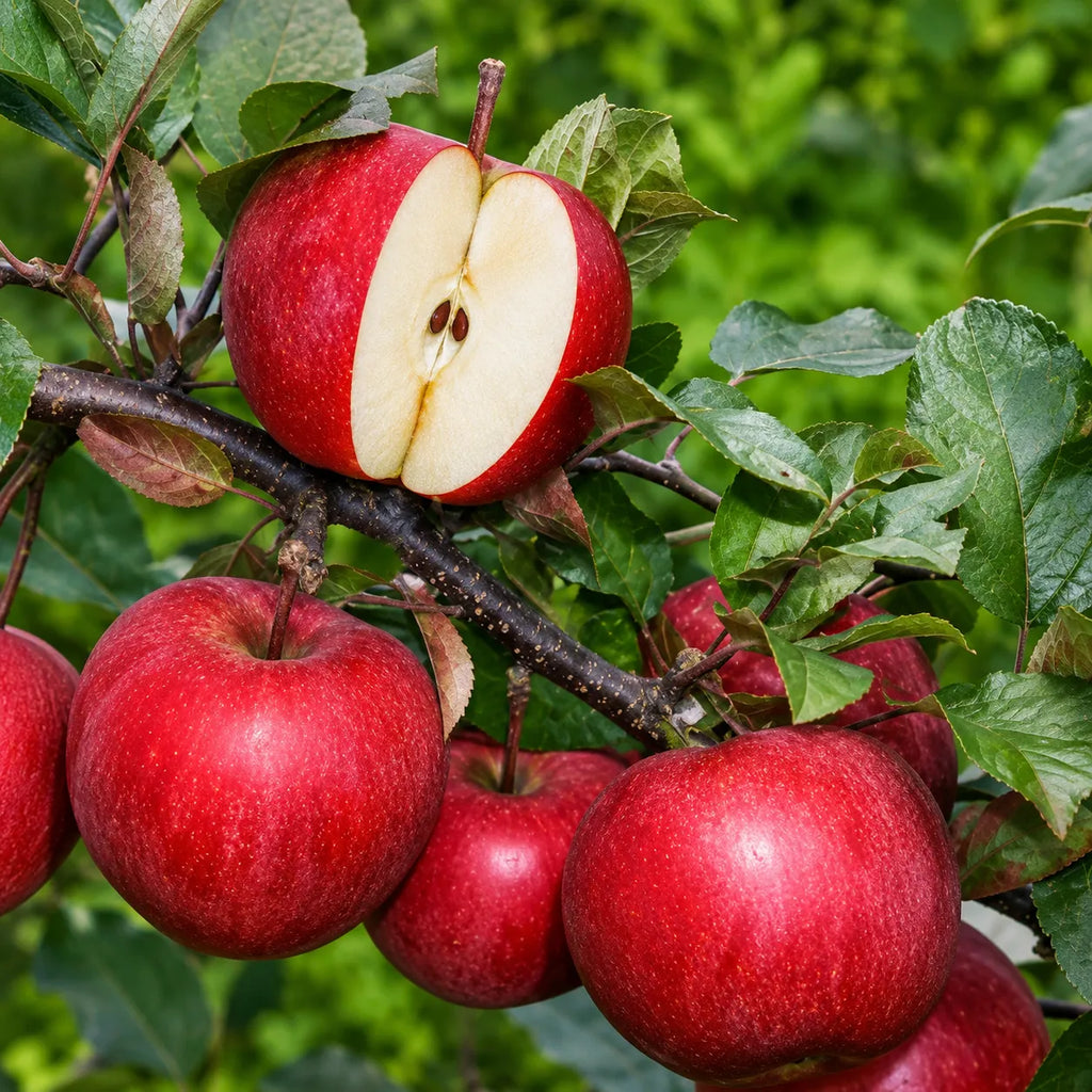 Mar Baya Marisa, pom fructifer altoit cu fructe mari, pulpa rosie intensa si gust dulce-acrisor, potrivit pentru gradini familiale, livezi si recolte bogate de toamna