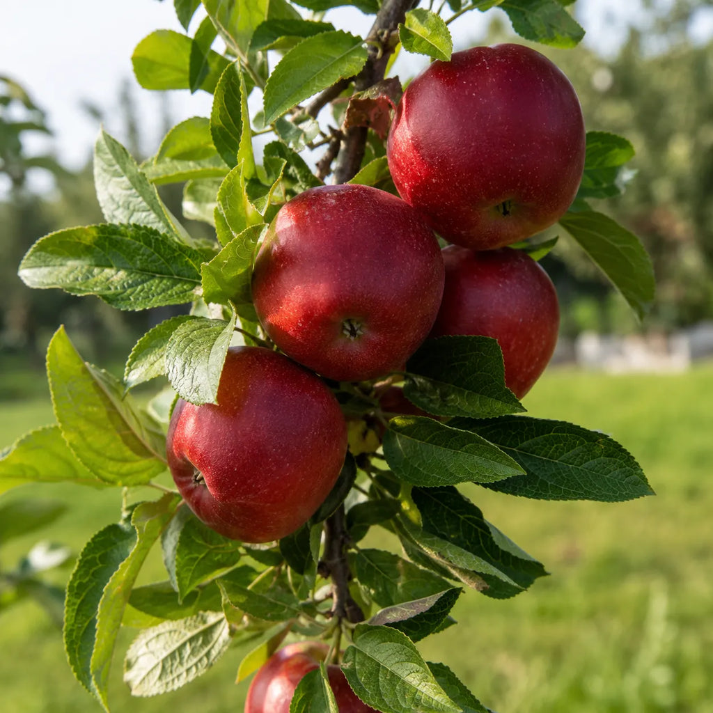 Mar Red Delicious, pom fructifer cu fructe mari, rosu intens si pulpa crocanta, potrivit pentru gradini familiale, livezi si prepararea deserturilor