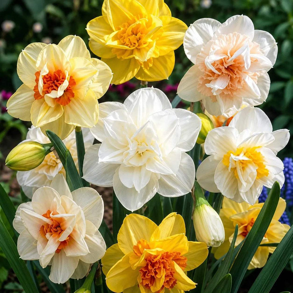 Narcise Double Mixed din bulbi premium, mix de soiuri cu flori duble în nuanțe variate, perfecte pentru grădini, jardiniere și aranjamente florale de primăvară