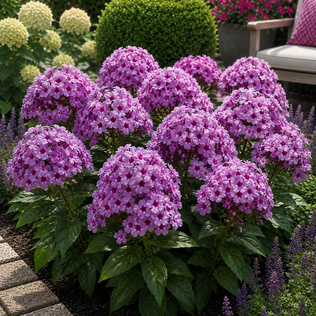 Phlox Pure Botanica, plantă perenă ornamentală cu flori delicate și parfumate, ideală pentru grădini, borduri și aranjamente florale, cu înflorire bogată și aspect natural