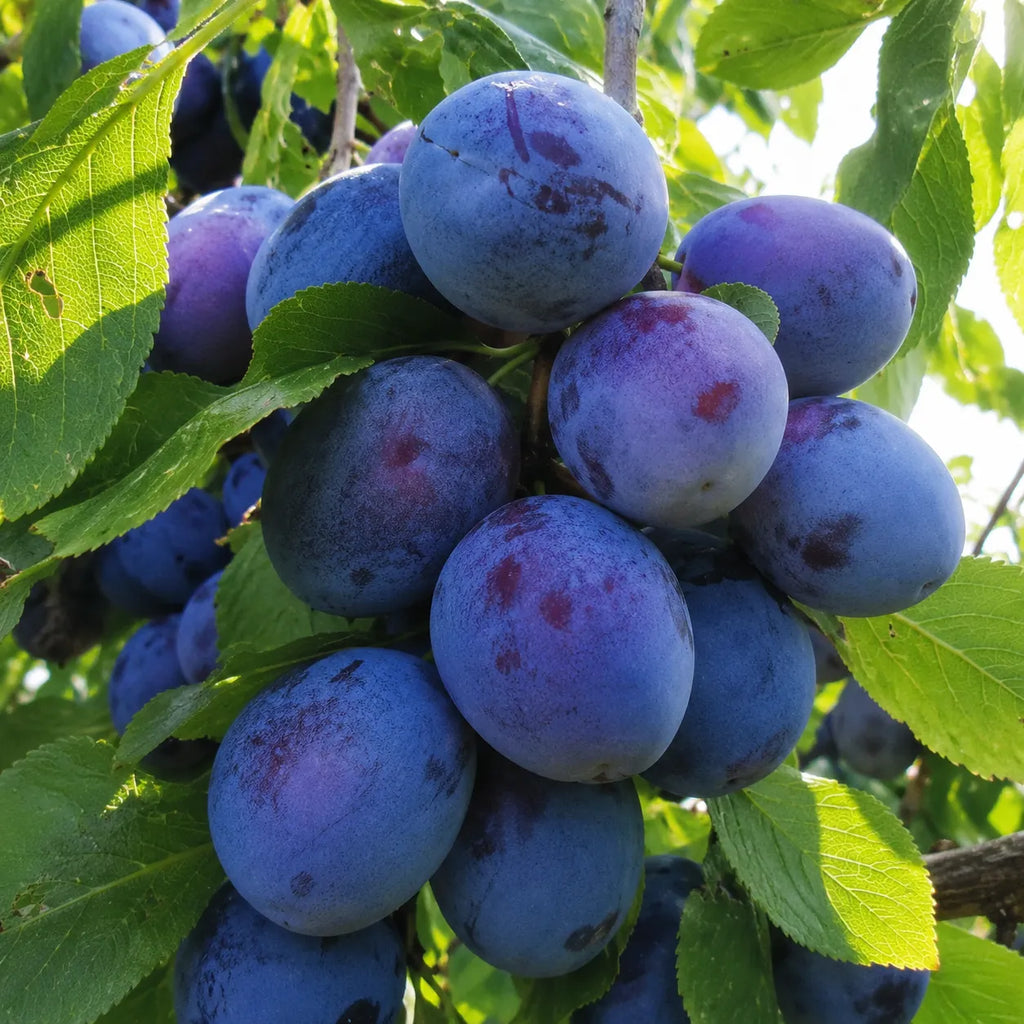 Prun Record, pom fructifer altoit cu fructe mari, pulpa galben-verzuie si gust dulce-aromat, potrivit pentru gradini familiale, livezi si recolte bogate de toamna