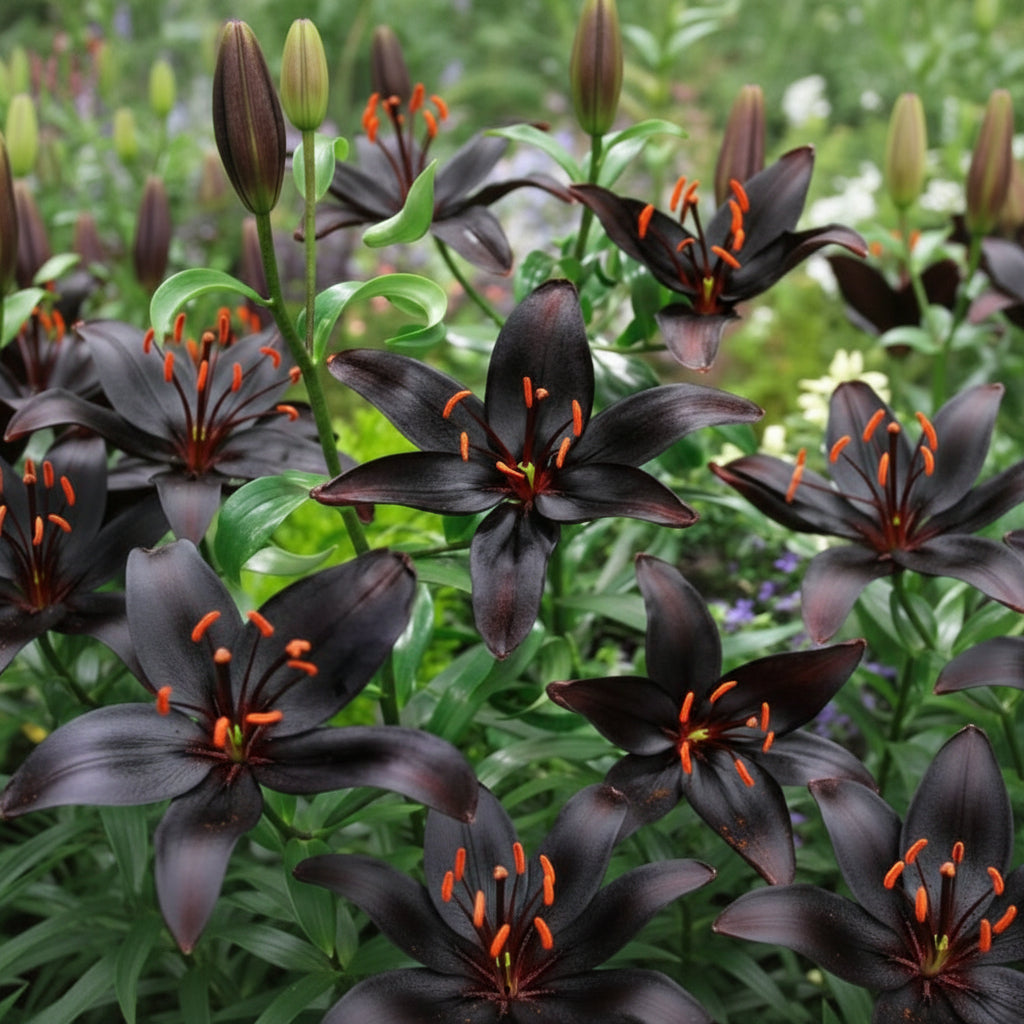 Bulbi de Crini Nightrider cu flori în nuanțe închise, spectaculoase. Ideali pentru grădină și ghiveci. Înflorire bogată vara.