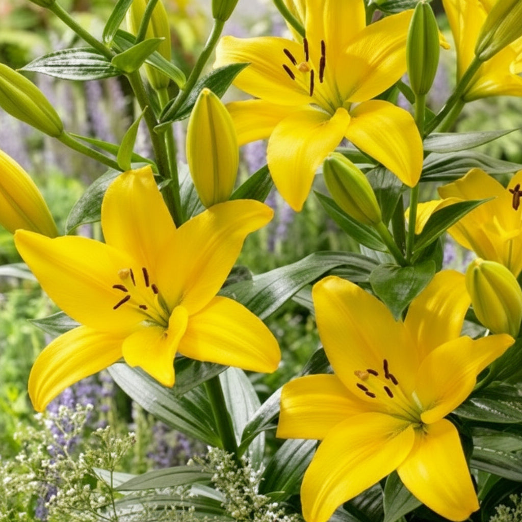 Bulbi de Crini Yellow County cu flori galbene intense și aspect elegant. Ideali pentru grădină și ghiveci. Înflorire bogată vara.