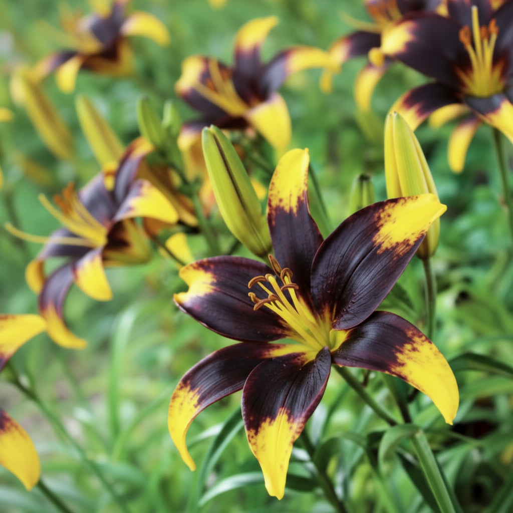 Bulbi de Crini Lionheart – flori mari, roșu intens cu galben, ideale pentru grădini elegante. Plantare ușoară și înflorire spectaculoasă.