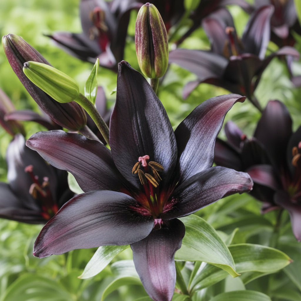 Bulbi de Crini Nightrider (Lilium asiatic) – flori intense, dramatice, înflorire abundentă vara, perfecți pentru borduri și ronduri.