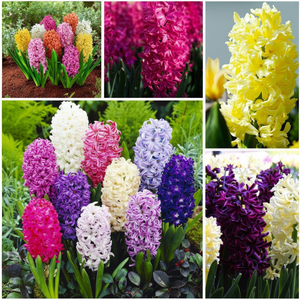 Zambile Pachet Mix multicolore înflorite, flori parfumate de primăvară pentru grădină și ghiveci (Hyacinthus orientalis)